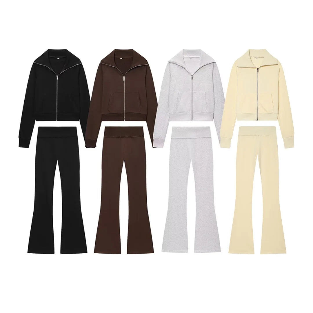 Two-Piece Sweat Set with Flared Trousers