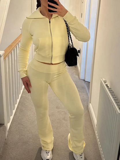 Two-Piece Sweat Set with Flared Trousers