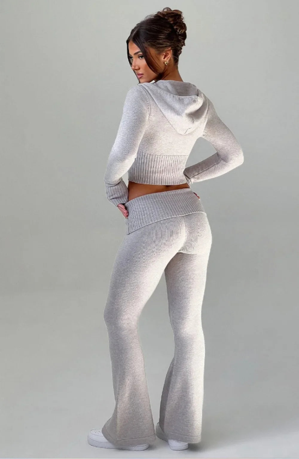 Knitted Hoodie and Flared Trouser Set