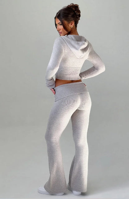 Knitted Hoodie and Flared Trouser Set