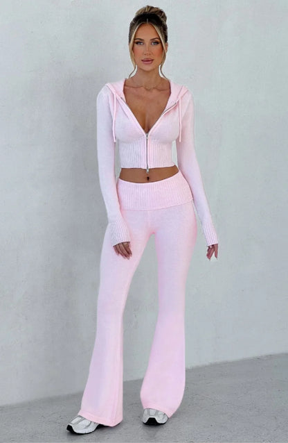 Knitted Hoodie and Flared Trouser Set