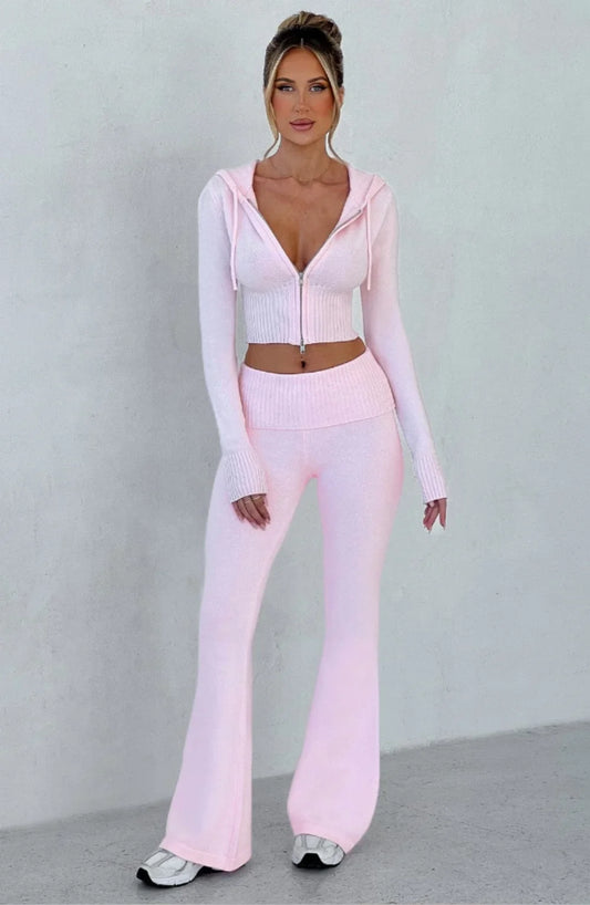 Knitted Hoodie and Flared Trouser Set