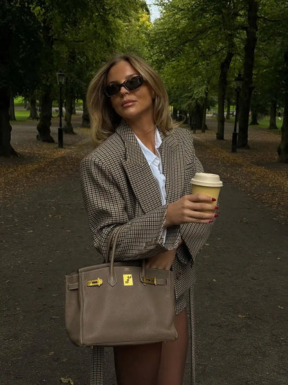 Checked Blazer and Shorts Set