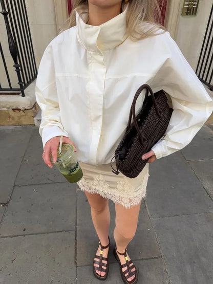 Cropped Bomber with Stand Collar