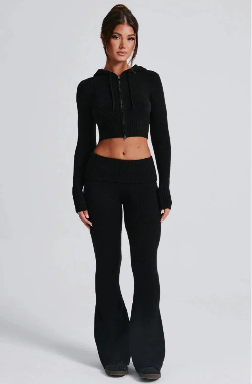 Knitted Hoodie and Flared Trouser Set
