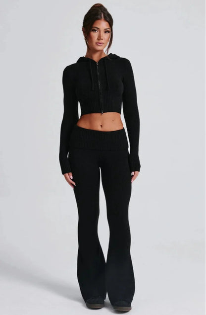 Knitted Hoodie and Flared Trouser Set