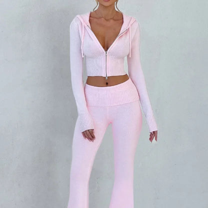 Knitted Hoodie and Flared Trouser Set