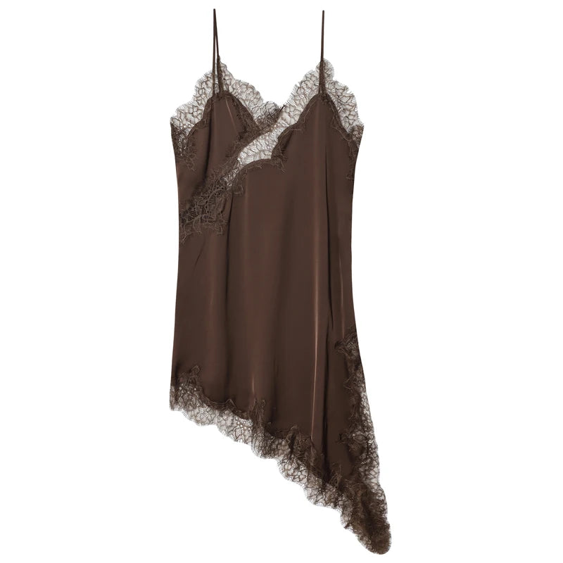 HXAO 2025 vrouwen kanten asymmetrische jurk sexy midi onderjurk chique mouwloze backless vestido luxe vrouwen elegante feestjurk