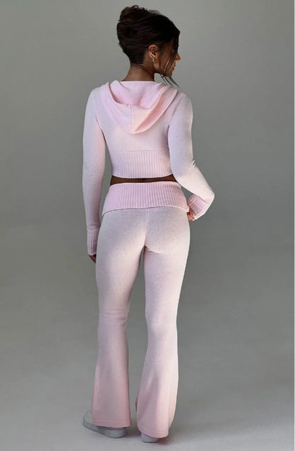 Knitted Hoodie and Flared Trouser Set