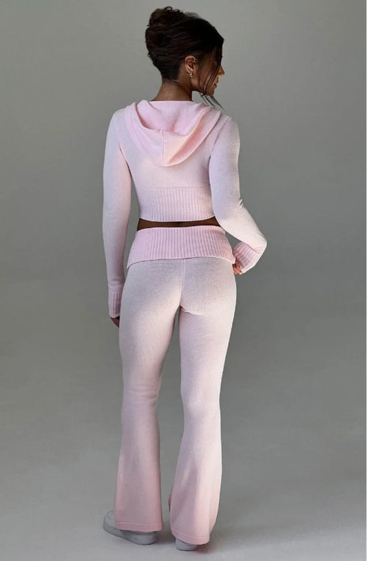 Knitted Hoodie and Flared Trouser Set