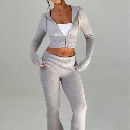 Knitted Hoodie and Flared Trouser Set