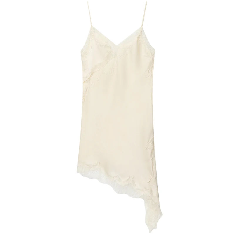 HXAO 2025 vrouwen kanten asymmetrische jurk sexy midi onderjurk chique mouwloze backless vestido luxe vrouwen elegante feestjurk
