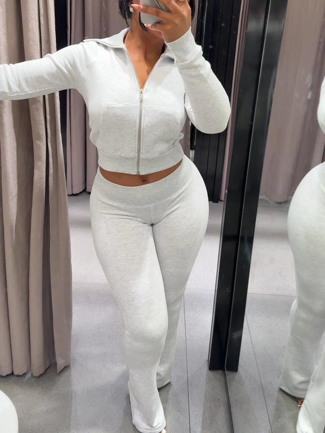 Two-Piece Sweat Set with Flared Trousers
