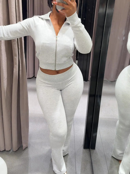 Two-Piece Sweat Set with Flared Trousers