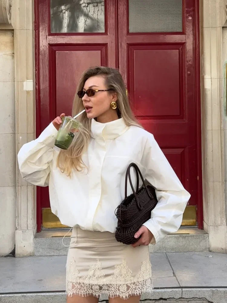 Cropped Bomber with Stand Collar