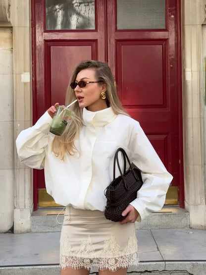 Cropped Bomber with Stand Collar