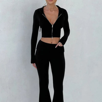 Knitted Hoodie and Flared Trouser Set