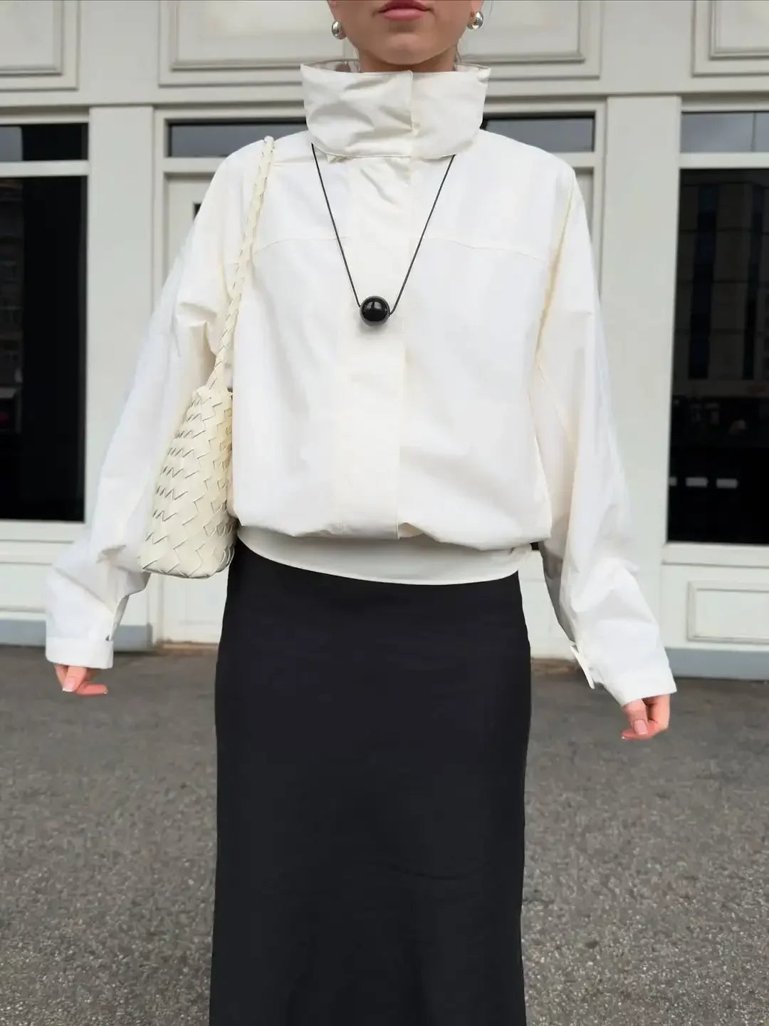 Cropped Bomber with Stand Collar