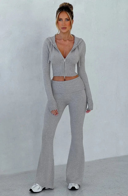 Knitted Hoodie and Flared Trouser Set