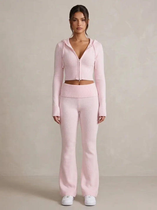 Knitted Hoodie and Flared Trouser Set